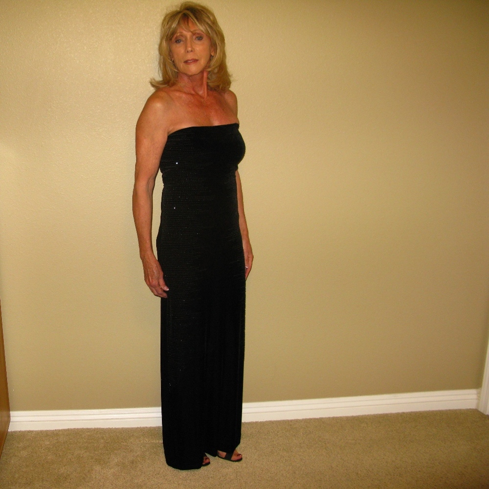Andrea Polizzi Black Beaded Strapless Dress